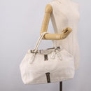 FENDI Celeria Tote Bag Leather White Silver Auth bs37656-26
