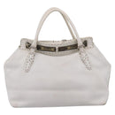 FENDI Celeria Tote Bag Leather White Silver Auth bs37656-3