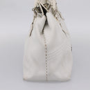 FENDI Celeria Tote Bag Leather White Silver Auth bs37656-4