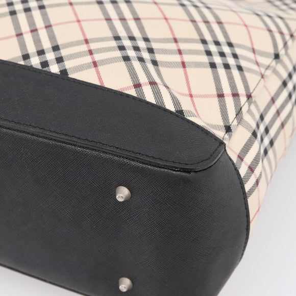 BURBERRY Nova Check Tote Bag Canvas Beige Silver Auth bs37659