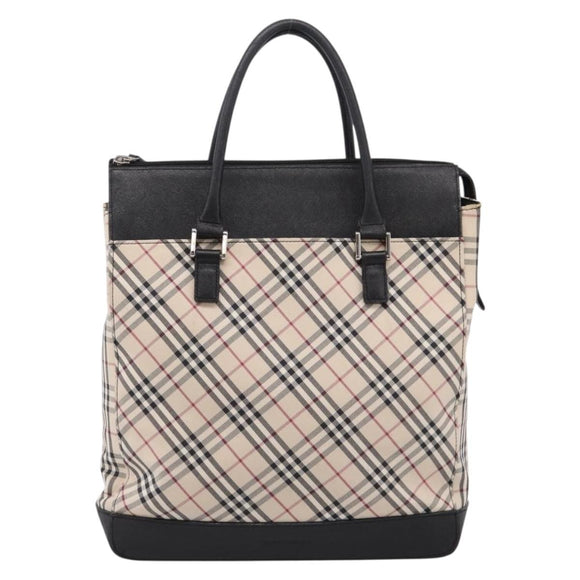 BURBERRY Nova Check Tote Bag Canvas Beige Silver Auth bs37659