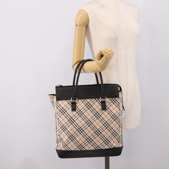 BURBERRY Nova Check Tote Bag Canvas Beige Silver Auth bs37659