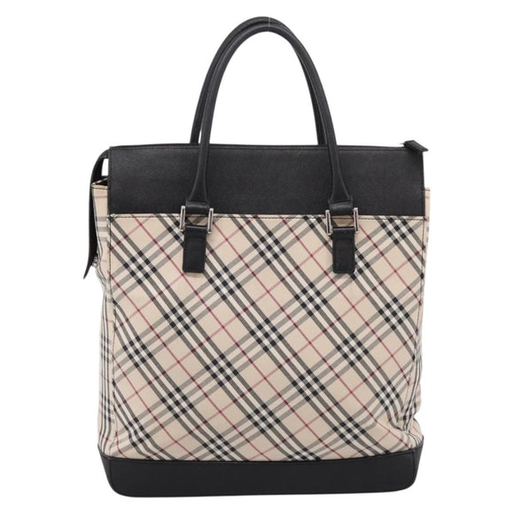 BURBERRY Nova Check Tote Bag Canvas Beige Silver Auth bs37659