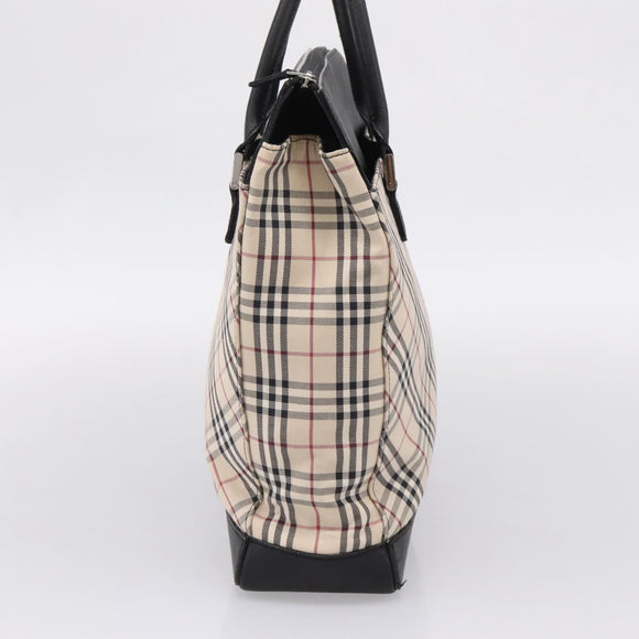 BURBERRY Nova Check Tote Bag Canvas Beige Silver Auth bs37659