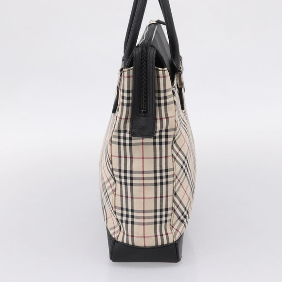 BURBERRY Nova Check Tote Bag Canvas Beige Silver Auth bs37659