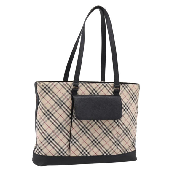 BURBERRY Nova Check Tote Bag Canvas Beige Silver Auth bs37660