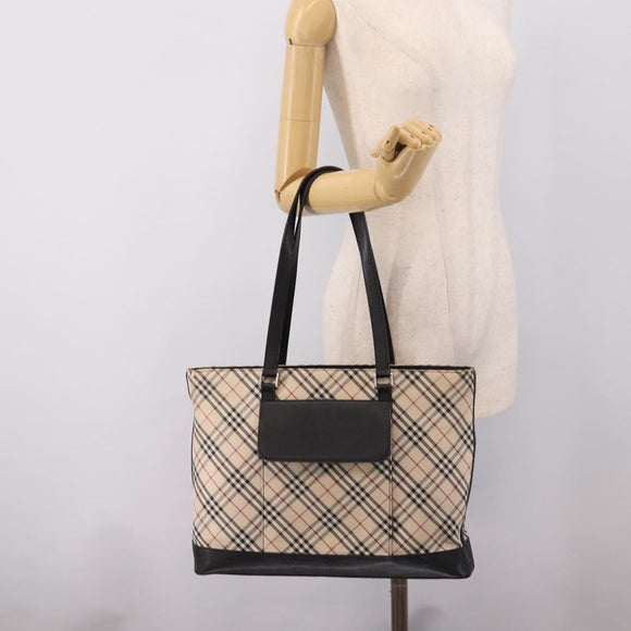 BURBERRY Nova Check Tote Bag Canvas Beige Silver Auth bs37660