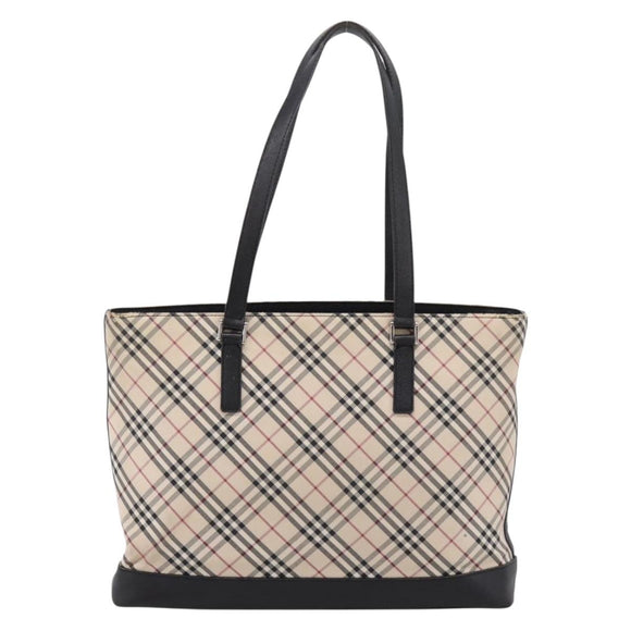 BURBERRY Nova Check Tote Bag Canvas Beige Silver Auth bs37660