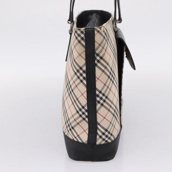BURBERRY Nova Check Tote Bag Canvas Beige Silver Auth bs37660