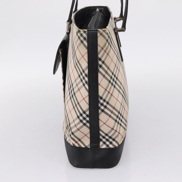 BURBERRY Nova Check Tote Bag Canvas Beige Silver Auth bs37660