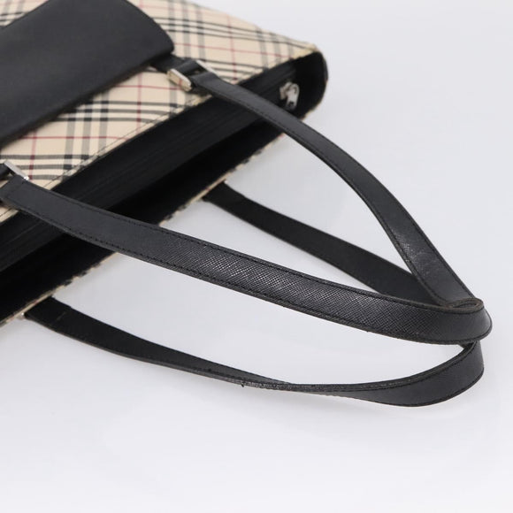 BURBERRY Nova Check Tote Bag Canvas Beige Silver Auth bs37660