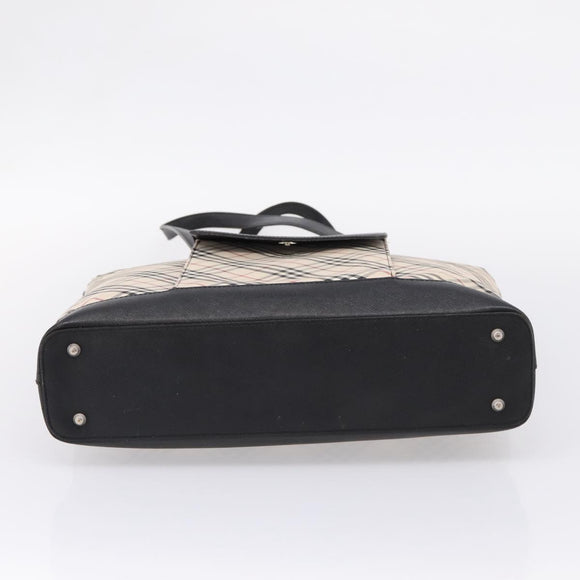 BURBERRY Nova Check Tote Bag Canvas Beige Silver Auth bs37660