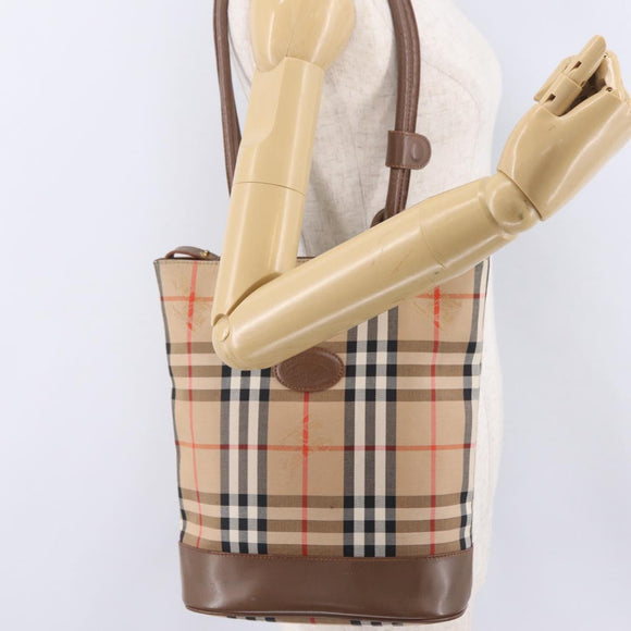 BURBERRY Nova Check Tote Bag Canvas Beige Gold Auth bs37661