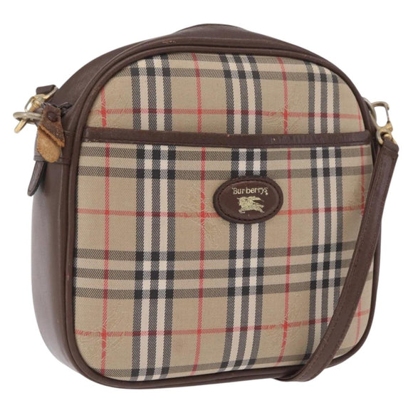 Burberrys Nova Check Shoulder Bag Canvas Beige Gold Auth bs37663