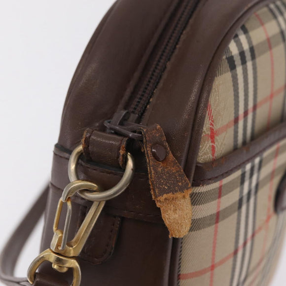 Burberrys Nova Check Shoulder Bag Canvas Beige Gold Auth bs37663