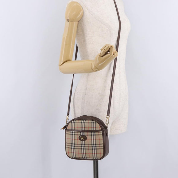 Burberrys Nova Check Shoulder Bag Canvas Beige Gold Auth bs37663