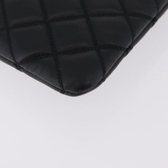 CHANEL Matelasse Clutch Bag Lamb Skin Black Gold CC Auth bs37664