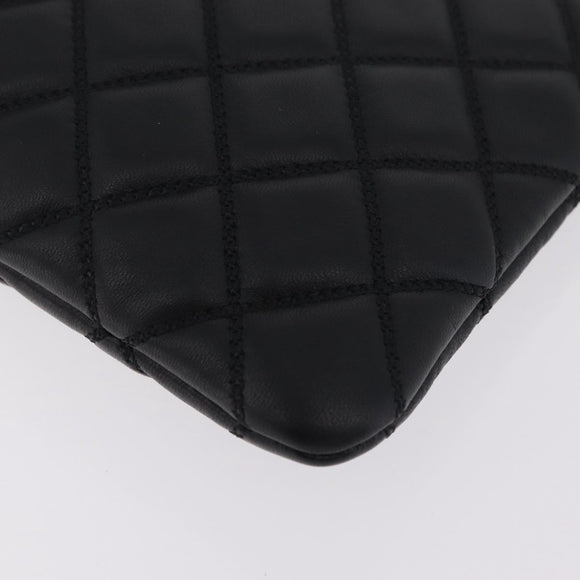 CHANEL Matelasse Clutch Bag Lamb Skin Black Gold CC Auth bs37664