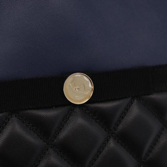 CHANEL Matelasse Clutch Bag Lamb Skin Black Gold CC Auth bs37664