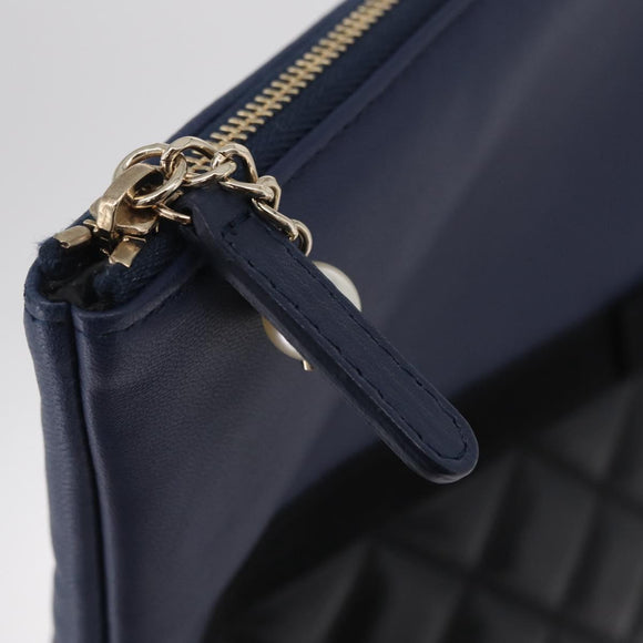 CHANEL Matelasse Clutch Bag Lamb Skin Black Gold CC Auth bs37664