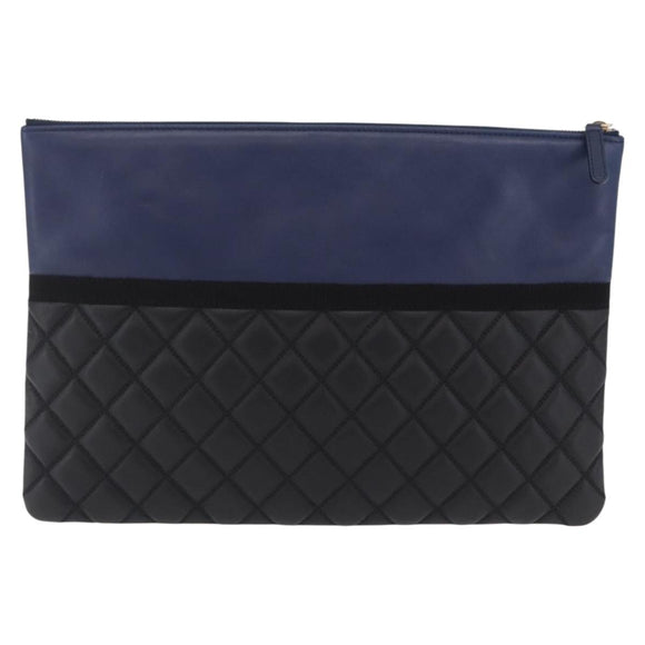 CHANEL Matelasse Clutch Bag Lamb Skin Black Gold CC Auth bs37664