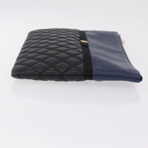 CHANEL Matelasse Clutch Bag Lamb Skin Black Gold CC Auth bs37664