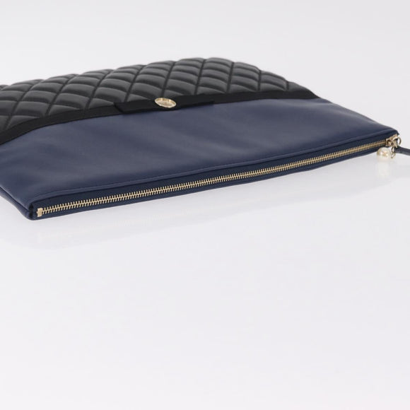 CHANEL Matelasse Clutch Bag Lamb Skin Black Gold CC Auth bs37664