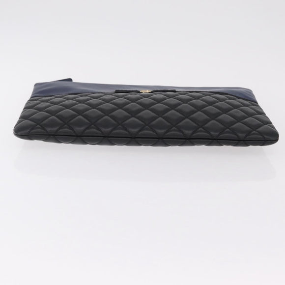 CHANEL Matelasse Clutch Bag Lamb Skin Black Gold CC Auth bs37664