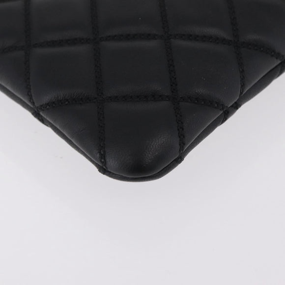 CHANEL Matelasse Clutch Bag Lamb Skin Black Gold CC Auth bs37664