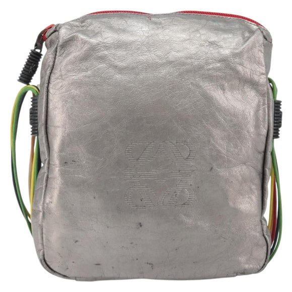 LOEWE Shoulder Bag Leather Silver Auth bs37665