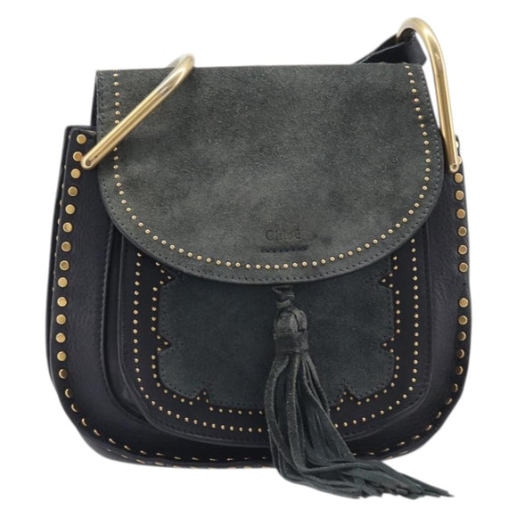 Chloe Hudson Shoulder Bag Leather Black Gold Auth bs37667A