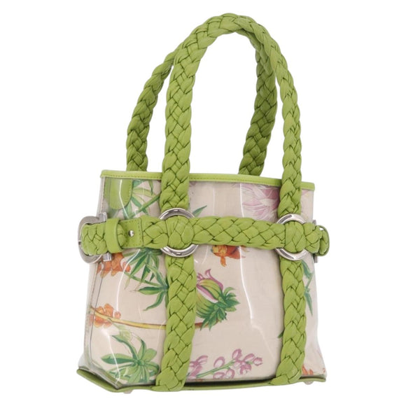 Salvatore Ferragamo Gancini Hand Bag Vinyl Green Silver Auth bs37668