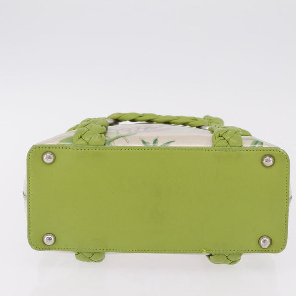 Salvatore Ferragamo Gancini Hand Bag Vinyl Green Silver Auth bs37668
