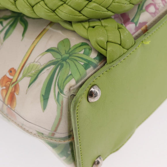 Salvatore Ferragamo Gancini Hand Bag Vinyl Green Silver Auth bs37668