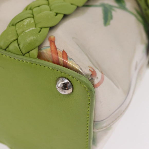 Salvatore Ferragamo Gancini Hand Bag Vinyl Green Silver Auth bs37668