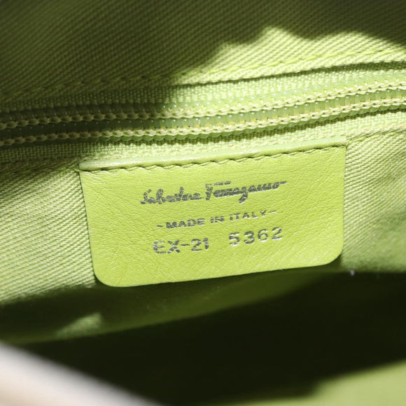 Salvatore Ferragamo Gancini Hand Bag Vinyl Green Silver Auth bs37668