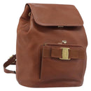 Salvatore Ferragamo Vala Backpack Leather Brown Gold Auth bs37669-1