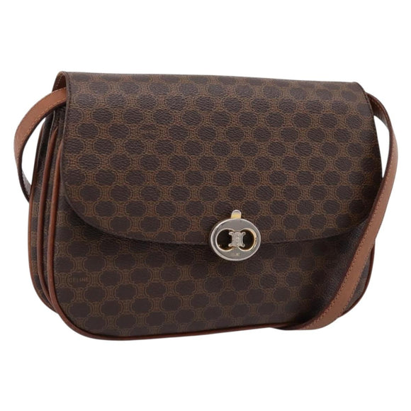 CELINE Macadam Canvas Shoulder Bag PVC Leather Brown Gold Auth bs37670
