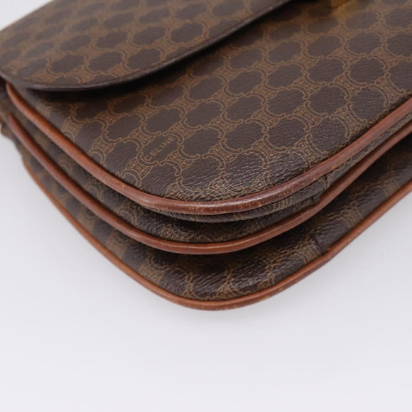 CELINE Macadam Canvas Shoulder Bag PVC Leather Brown Gold Auth bs37670