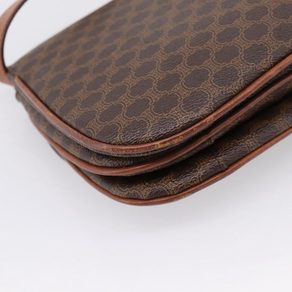 CELINE Macadam Canvas Shoulder Bag PVC Leather Brown Gold Auth bs37670