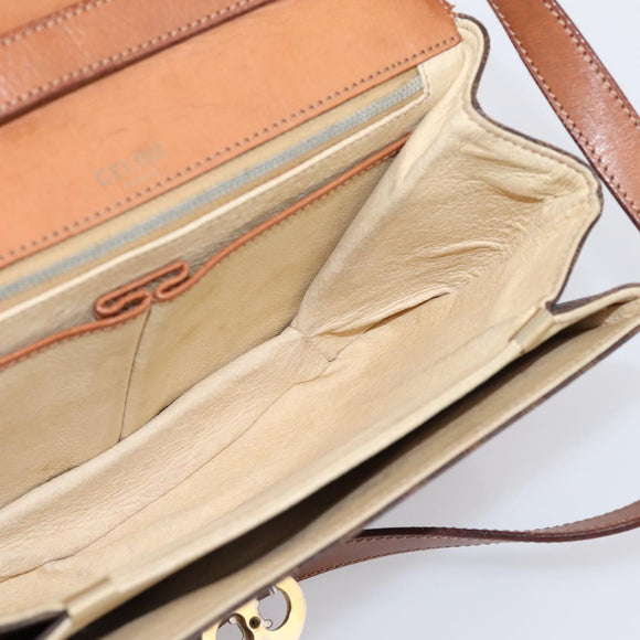 CELINE Macadam Canvas Shoulder Bag PVC Leather Brown Gold Auth bs37670