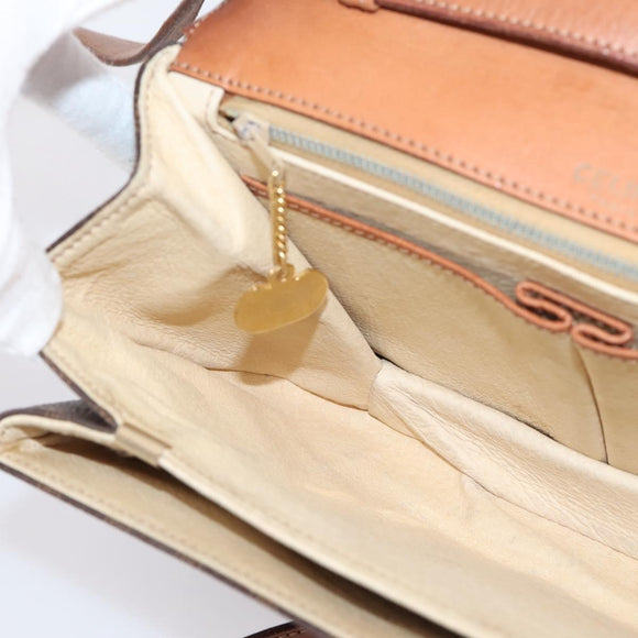 CELINE Macadam Canvas Shoulder Bag PVC Leather Brown Gold Auth bs37670