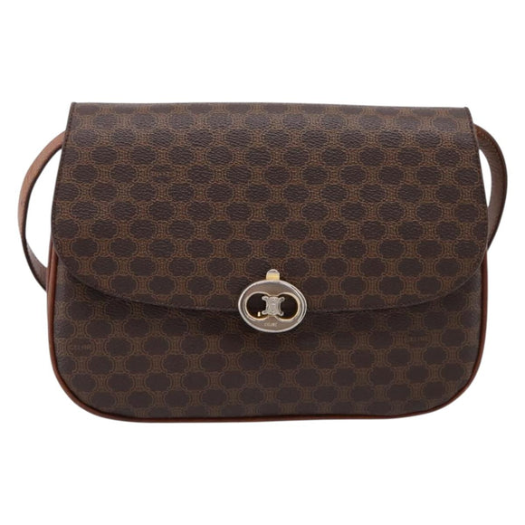 CELINE Macadam Canvas Shoulder Bag PVC Leather Brown Gold Auth bs37670