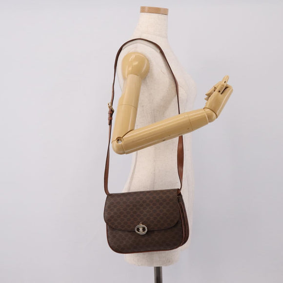 CELINE Macadam Canvas Shoulder Bag PVC Leather Brown Gold Auth bs37670