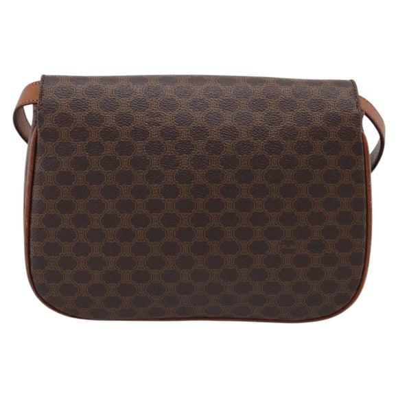CELINE Macadam Canvas Shoulder Bag PVC Leather Brown Gold Auth bs37670