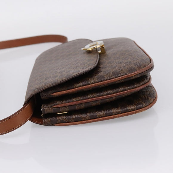 CELINE Macadam Canvas Shoulder Bag PVC Leather Brown Gold Auth bs37670