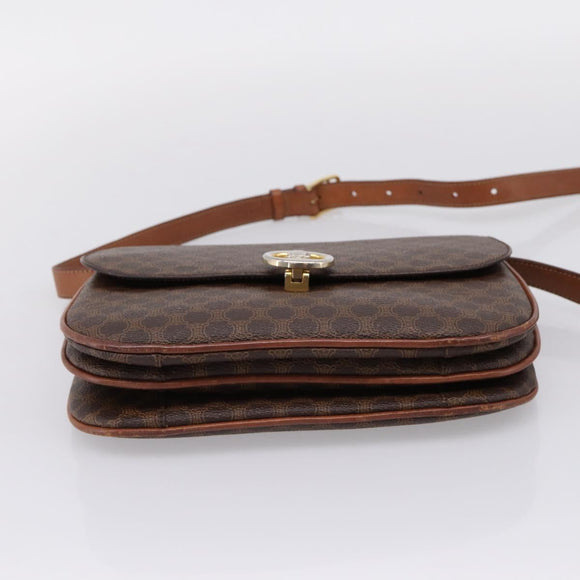 CELINE Macadam Canvas Shoulder Bag PVC Leather Brown Gold Auth bs37670