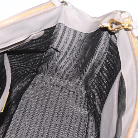 PRADA Hand Bag Saffiano leather 2way Gray Gold Auth bs37671