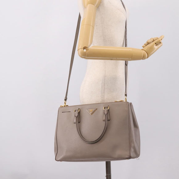 PRADA Hand Bag Saffiano leather 2way Gray Gold Auth bs37671