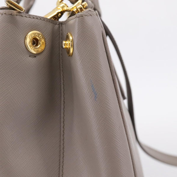 PRADA Hand Bag Saffiano leather 2way Gray Gold Auth bs37671